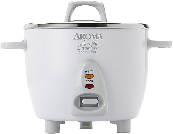 Aroma ARC-753SG Simply Stainless 6-Cup Rice Cooker, 8-1/8”H x 10-5/16”W x 8-1/4”D, White