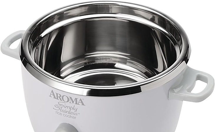 Aroma ARC-753SG Simply Stainless 6-Cup Rice Cooker, 8-1/8”H x 10-5/16”W x  8-1/4”D, White