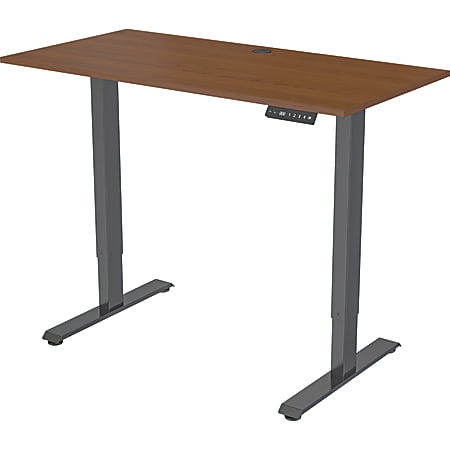 Lorell Height-Adjustable 2-Motor Desk - Dark Walnut Rectangle Top - Black T-shaped Base - 48" Table Top Length x 24" Table Top Width x 0.70" Table Top Thickness - 47.20" Height - Assembly Required - Brown