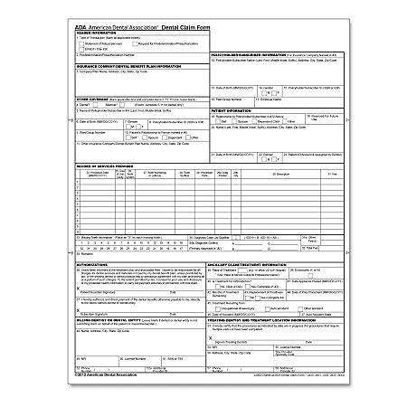 ADA Dental Claim Laser Forms, Box Of 2,500