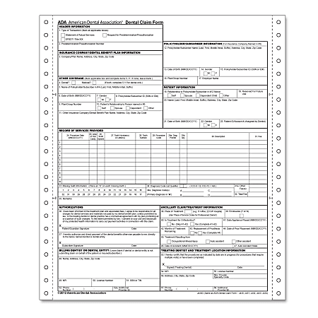ADA Dental Claim Continuous Forms, 1-Part, Box Of 2,500