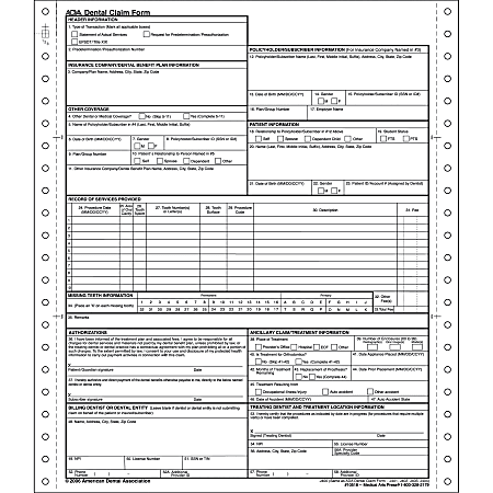 ADA Dental Claim Continuous Forms, 2-Part, Box Of 1,000