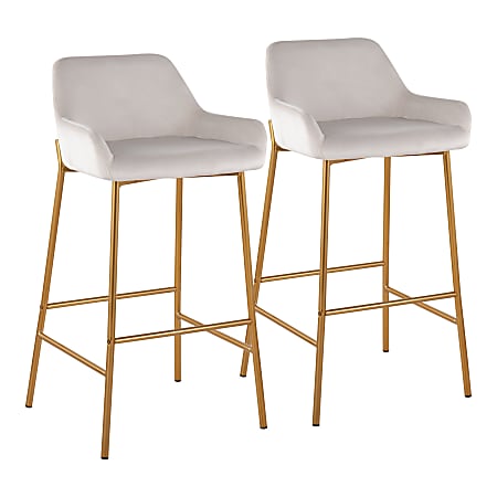LumiSource Daniella Counter Stools, Gold/White, Set Of 2 Stools
