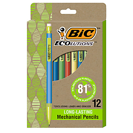 BIC® Ecolutions #2 Mechanical Pencils, 0.7 mm, Medium Point, 65% Recycled, Assorted Barrel, Pack of 12 Pencils