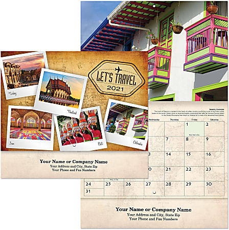 Lets Travel Wall Calendar Stapled