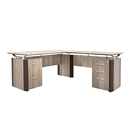 Forward Furniture Allure Double-Pedestal L-Shaped Desk, 96"W, Sunlight Ash/Brown