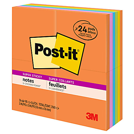 Post-it Super Sticky Full Adhesive Notes, 2x Sticking Power, 2 x