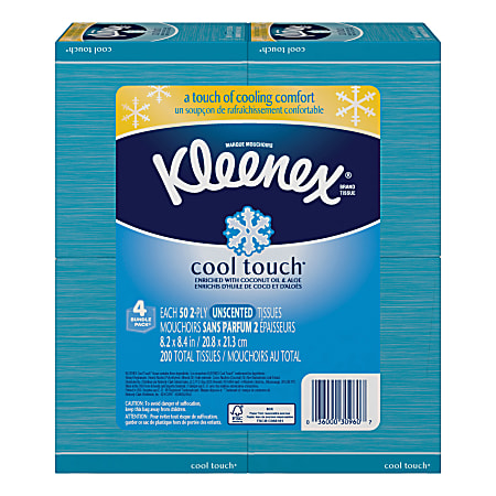Kleenex® Cool Touch™ Facial Tissues, Blue, 60 Tissues Per Box, Pack Of 4 Boxes