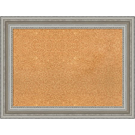 Amanti Art Non-Magnetic Cork Bulletin Board, 34" x 26", Natural, Parlor Silver Plastic Frame