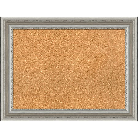 Amanti Art Non-Magnetic Cork Bulletin Board, 34" x 26", Natural, Parlor Silver Plastic Frame