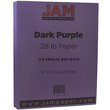 JAM Paper® Color Multi-Use Printer & Copy Paper, Dark Purple, Letter (8.5" x 11"), 50 Sheets Per Pack, 28 Lb