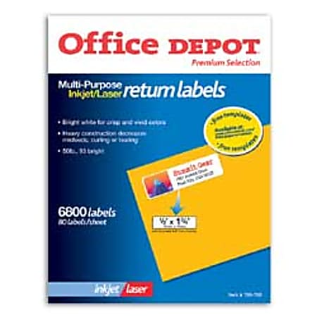 Office Depot® Inkjet & Laser Printer Address Labels, 1/2" x 1 3/4", Box Of 6,800