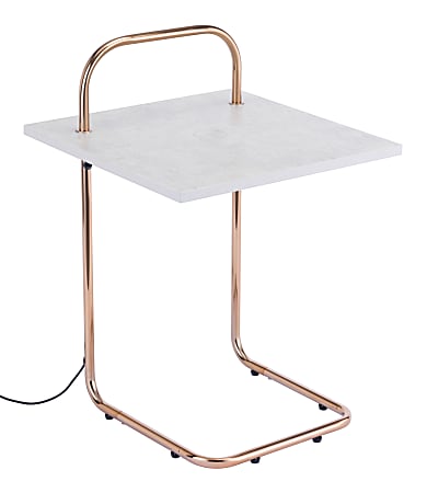 Zuo Modern Essex Wireless Charging Side Table, Square, Concrete/Gold