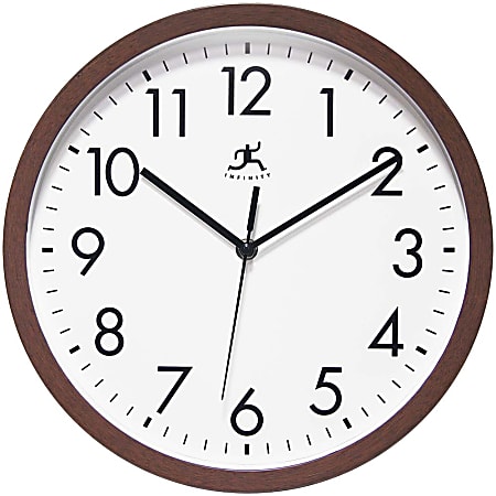 Infinity Instruments Walnut-Look Round Wall Clock, 12”, Brown