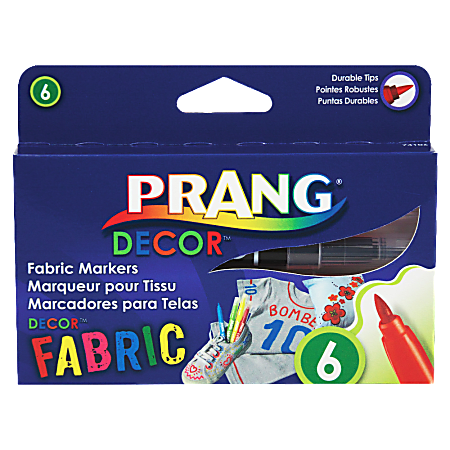 PRANG® DECOR™ FABRIC Markers, Brush Point, Assorted Colors, Pack Of 6