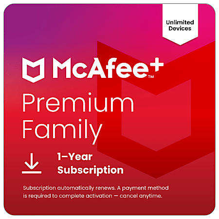 McAfee+ Premium Family Unlimited Devices 2026, 1-Year Subscription with Auto-Renewal, Digital Download