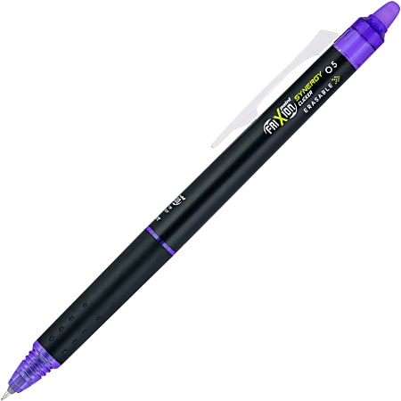 Pilot FriXion Synergy Clicker Erasable Gel Pen, Extra Fine Point, 0.5mm, Black Barrel, Purple Ink, Single Pen