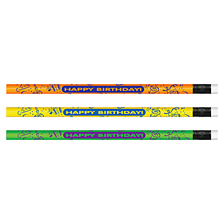 Moon Products Neon Happy Birthday Design Pencils, #2 Lead, Assorted Bright Barrels, Pack Of 12
