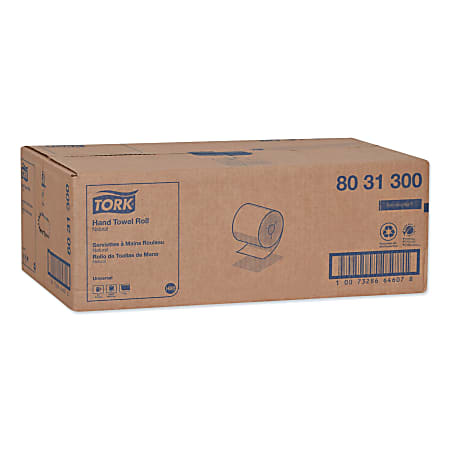 Tork® Universal Hand Towel Roll, Notched, 1-Ply, 8" x 800 ft, Natural, 6 Rolls/Carton