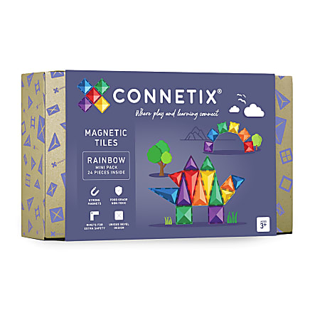 Connetix Magnetic Tiles Rainbow Mini Pack, 24 Pieces