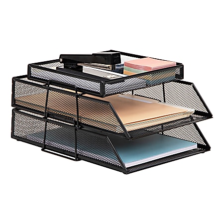 Mind Reader 2-Tier Paper Tray With Top Supply Compartment, 6-3/4"H x 13-1/4"W x 10-1/2"D, Black