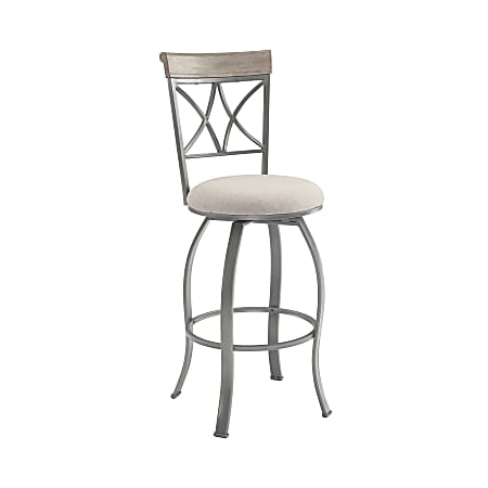 Powell Neville Swivel Armless Metal Bar Stool With Back, Pewter/Light Gray