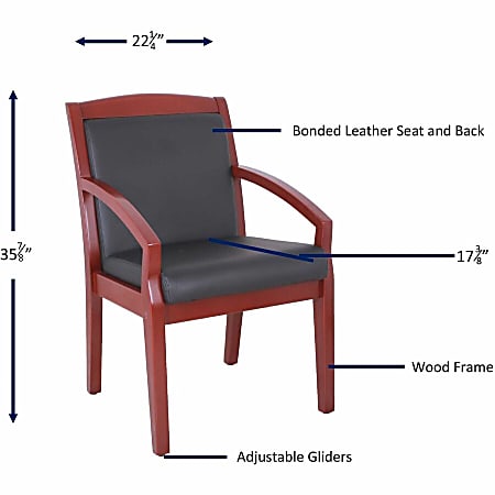 Lorell Sloping Arms Wood Frame Guest Chair - Black Bonded Leather Seat - Black Bonded Leather Back - Mahogany Solid Wood, Rubberwood Frame - Four-legged Base - 1 Each