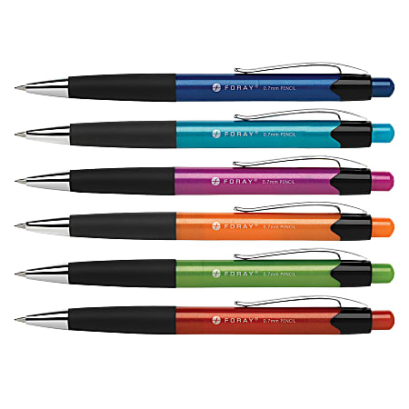 FORAY® Mechanical Pencils, 0.7 mm, Assorted Barrel Colors, Pack Of 6