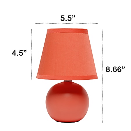 Creekwood Home Nauru Petite Ceramic Orb Table Lamp 8 1116 H Orange ShadeOrange Base Office Depot