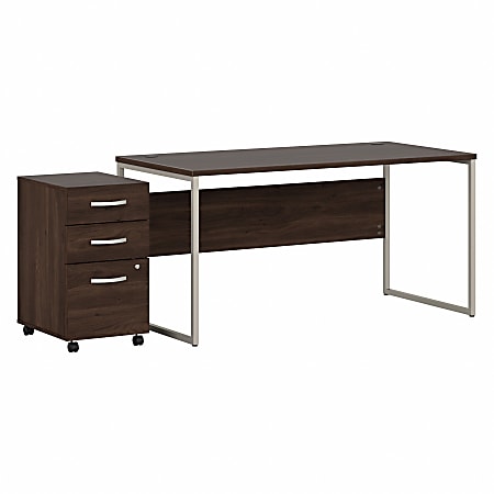 Bush® Business Furniture Hybrid 60"W x 30"D Computer Table Desk With 3-Drawer Mobile File Cabinet, Black Walnut, Standard Delivery