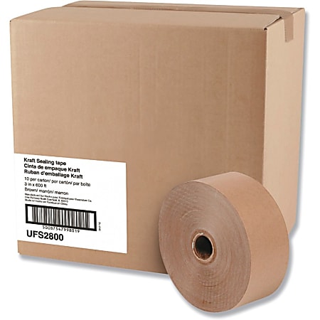 General Gummed Kraft Sealing Tape, 3" Core, 3"x600 ft, Brown, 10/Carton - 200 yd x 3"x 5.3 mil Thickness - 2800
