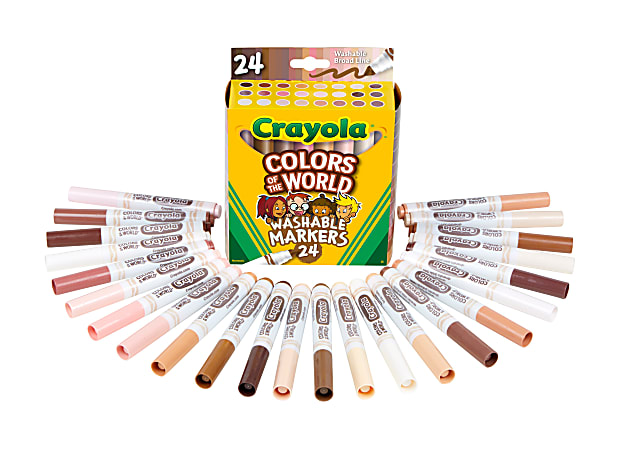 Crayola® Colors Of The World Wet-Erase Markers, Broad Point, White Barrel, Assorted Ink, Pack Of 24 Markers