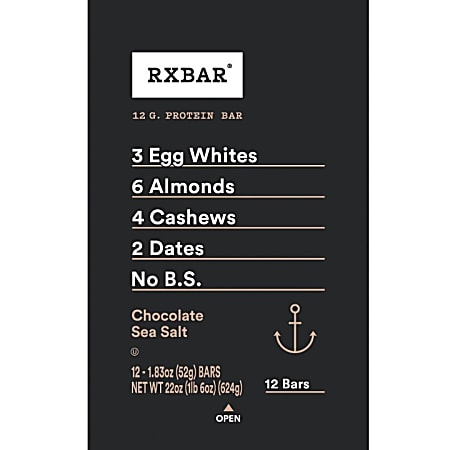 RXBAR Protein Bars, Chocolate Sea Salt, 1.8 Oz, Pack Of 12 Bars