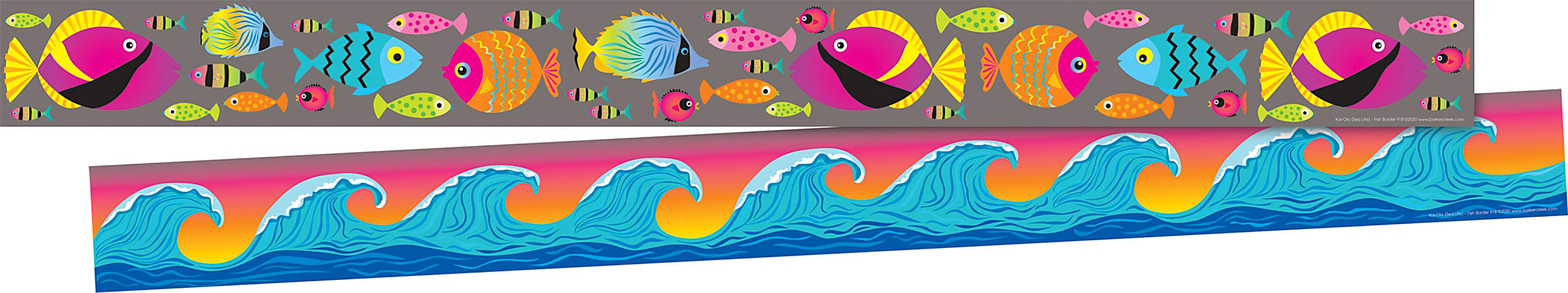 Barker Creek Double-Sided Straight-Edge Border Strips, Kai Ola Tropical Fish, 3" x 35", Set Of 12 Strips