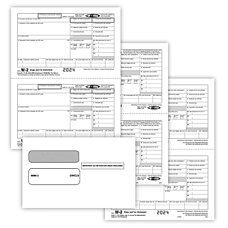 ComplyRight® W-2 Tax Form Set, 5-Part, Recipient Copy Only, 2-Up, 8-1/2" x 11", Pack Of 50 Forms And Envelopes