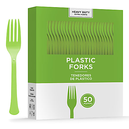 Amscan 8017 Solid Heavyweight Plastic Forks, Kiwi Green, 50 Forks Per Pack, Case Of 3 Packs
