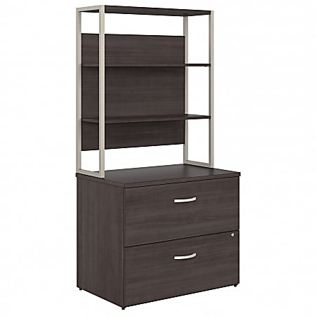 Bush Business Furniture Hybrid 35-11/16"W x 23-3/8"D Lateral 2-Drawer File Cabinet With Shelves, Storm Gray, Standard Delivery