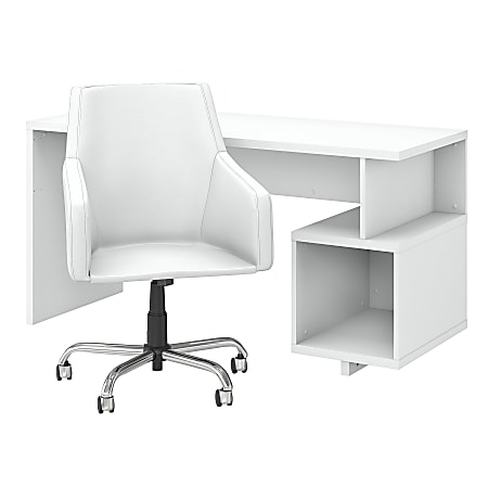 kathy ireland® Home by Bush Furniture Madison Avenue 60"W Writing Desk And Chair Set, Pure White, Standard Delivery