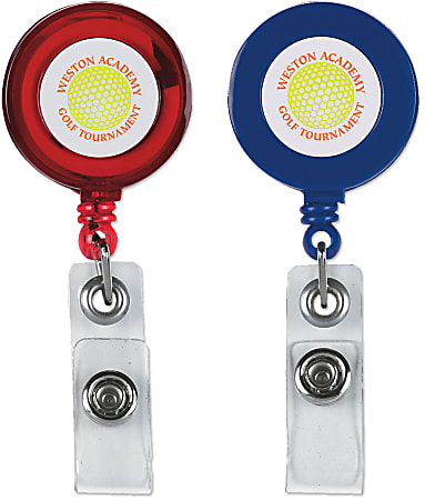 Custom Full-Color Retractable Badge Holder, 3-1/8" x 1-1/4", Assorted Colors