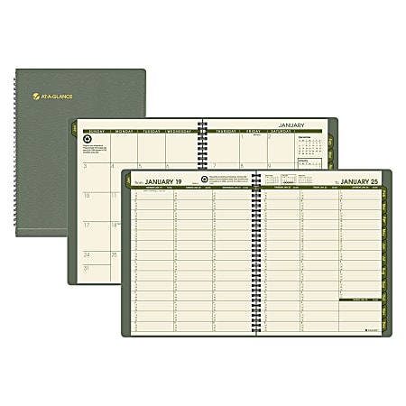AT-A-GLANCE® 100% Recycled Weekly/Monthly Appointment Book, 8 1/4" x 10 7/8", Green, January-December 2013