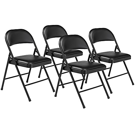 National Public Seating Commercialine 950 Series Vinyl Upholstered Folding Chairs, Black, Set Of 4 Chairs