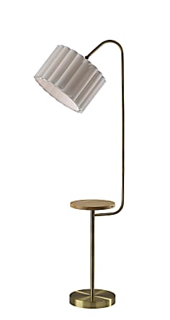 Adesso Caldwell Shelf Floor Lamp, Antique Brass with Beige Linen Shade
