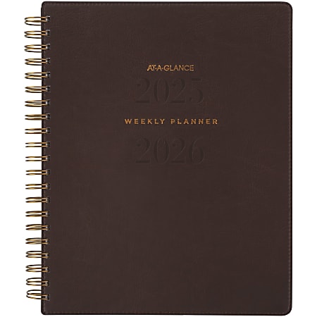 AT-A-GLANCE® Signature Collection Academic 2025-2026 Weekly Monthly Planner, Brown, Large, 8 1/2" x 11"
