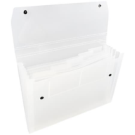 JAM Paper® 6-Pocket Expanding File With Snap Closure, 1" Expansion, 9" x 13", Clear