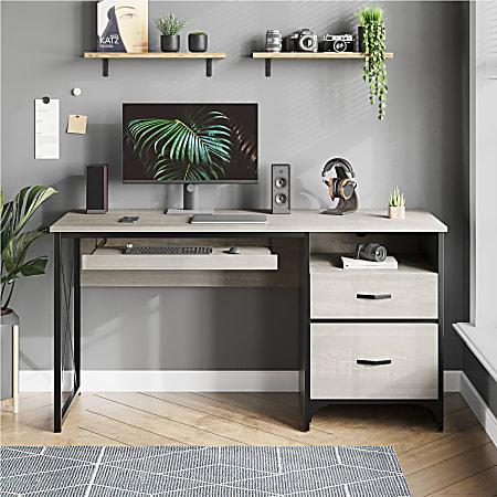 Bestier 56 W Office Desk With Drawers Tray White Wash