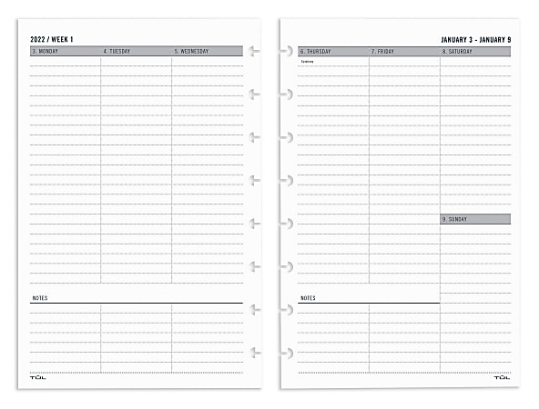 TUL® Discbound Weekly Refill Pages, Untimed, Junior Size, January To December 2022, TULJRFLR-UTIM