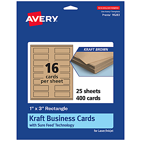 Avery® Printable Mini Business Cards With Sure Feed® Technology, Print-To-The-Edge, 1"x3", Kraft Brown, Pack Of 400