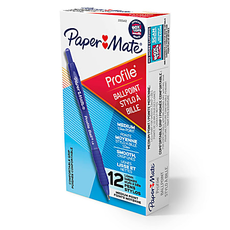 Paper Mate Ballpoint Pen, Profile Retractable Pen, Medium Point (1.0mm), Blue, 12 Count