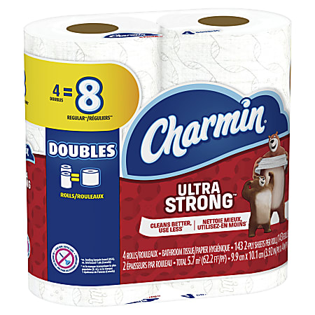 Charmin® Ultra Strong® 2-Ply Double-Roll Toilet Paper, 143 Sheets Per Roll, Pack Of 4 Rolls