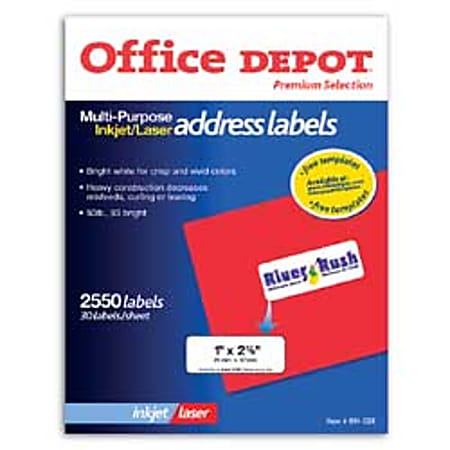 Office Depot® Inkjet & Laser Printer Return Address Labels, 1" x 2 5/8", Box Of 2,550